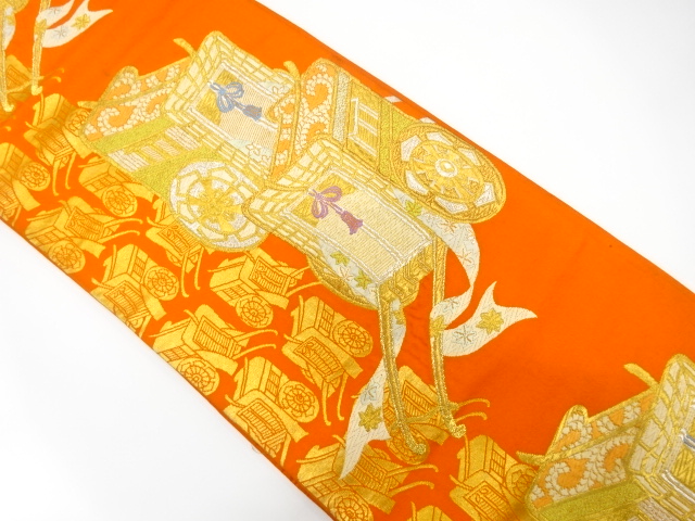 JAPANESE KIMONO / ANTIQUE FUKURO OBI / SILK / WOVEN CARRIAGE